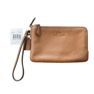 NWT Coach Pebble Tan/ Saddle Leather Double Zipper Wristlet Style #F66505
